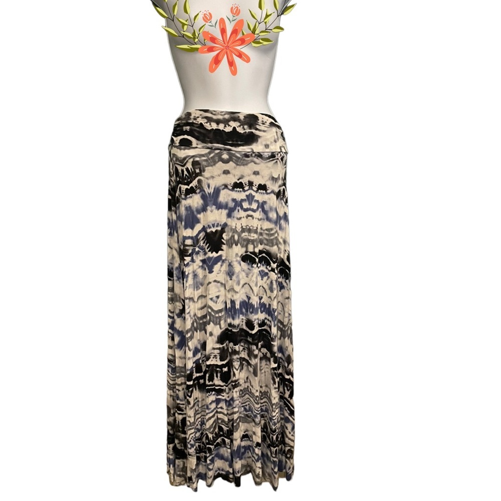 Navy Blue Maxi Skirt Stretchy Navy White Medium